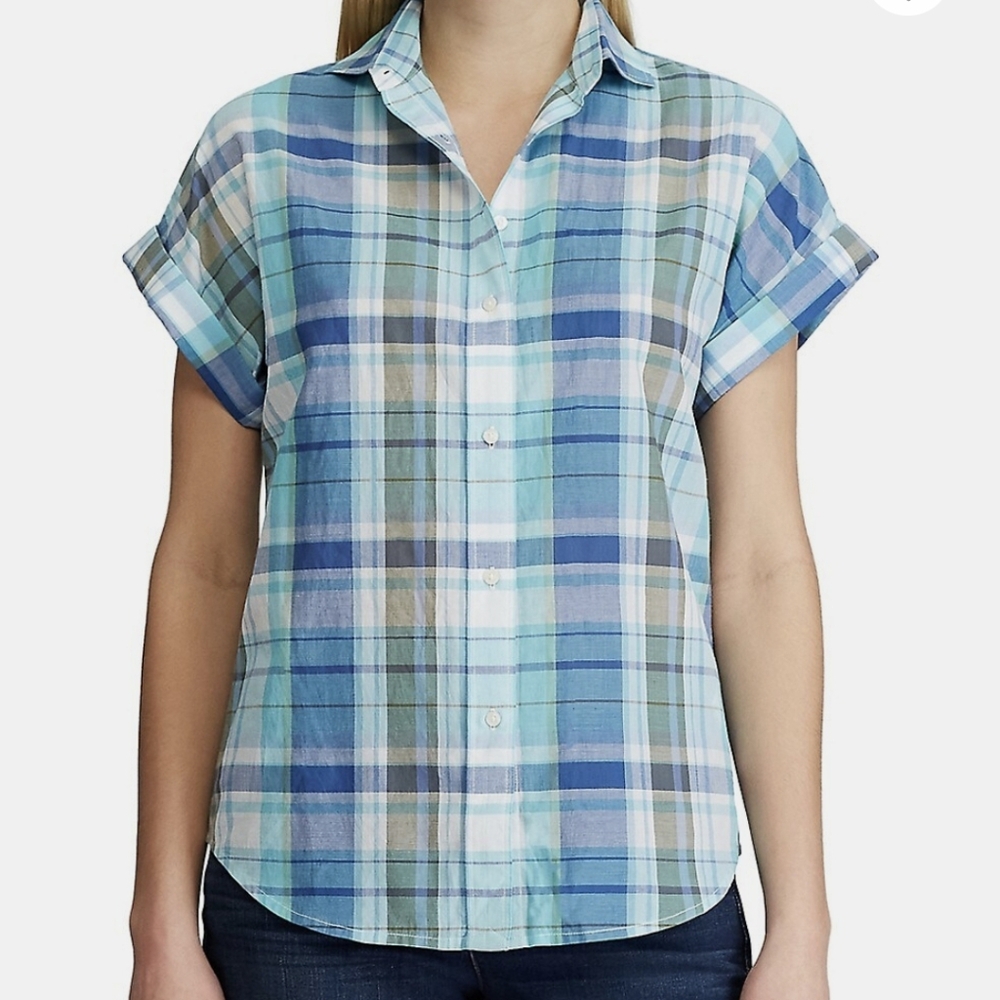 CHAPS 100% Cotton Plaid Button-Up Shirt Size Small, New With Tags